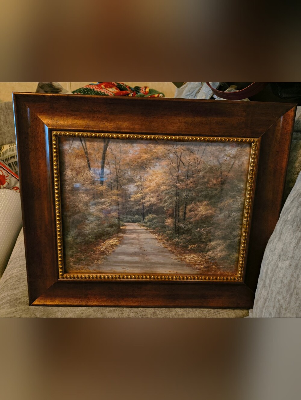 Framed Autumn Forest Path Wall Art - Brown